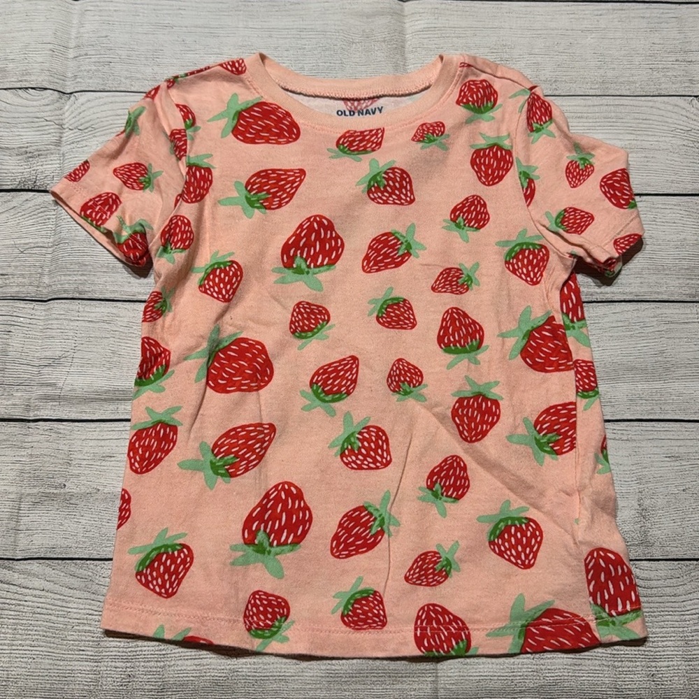 Old Navy Pink Strawberry Print Short Sleeve Shirt size 5T